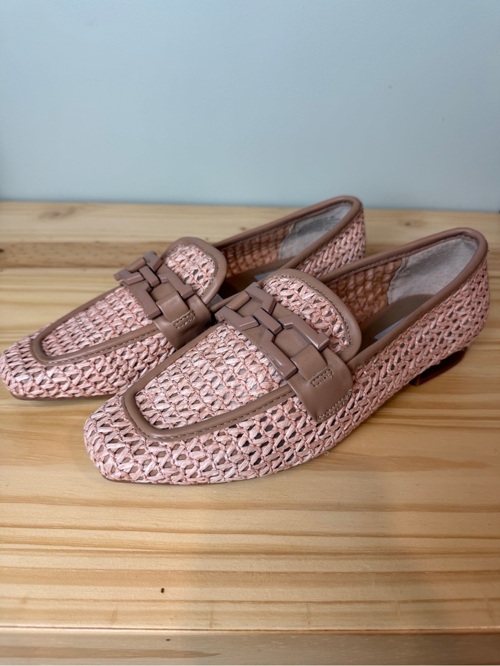 Steve Madden Ryann Woven Raffia Leather-Trim Chain Loafer Flats size 9